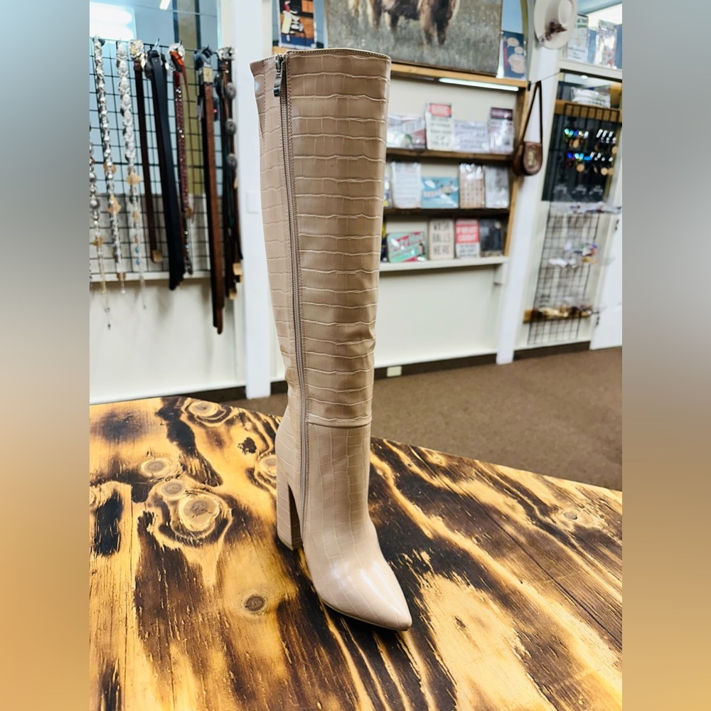 Nude Croc Calf High Pointed Toe boot
